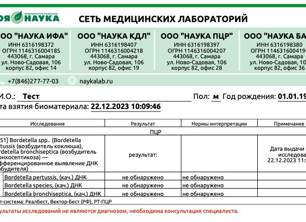 Анализы на коклюш