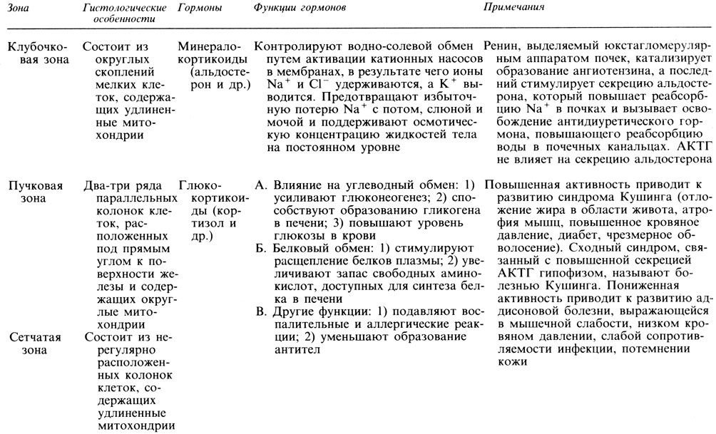 Гормоны надпочечников и их функции таблица