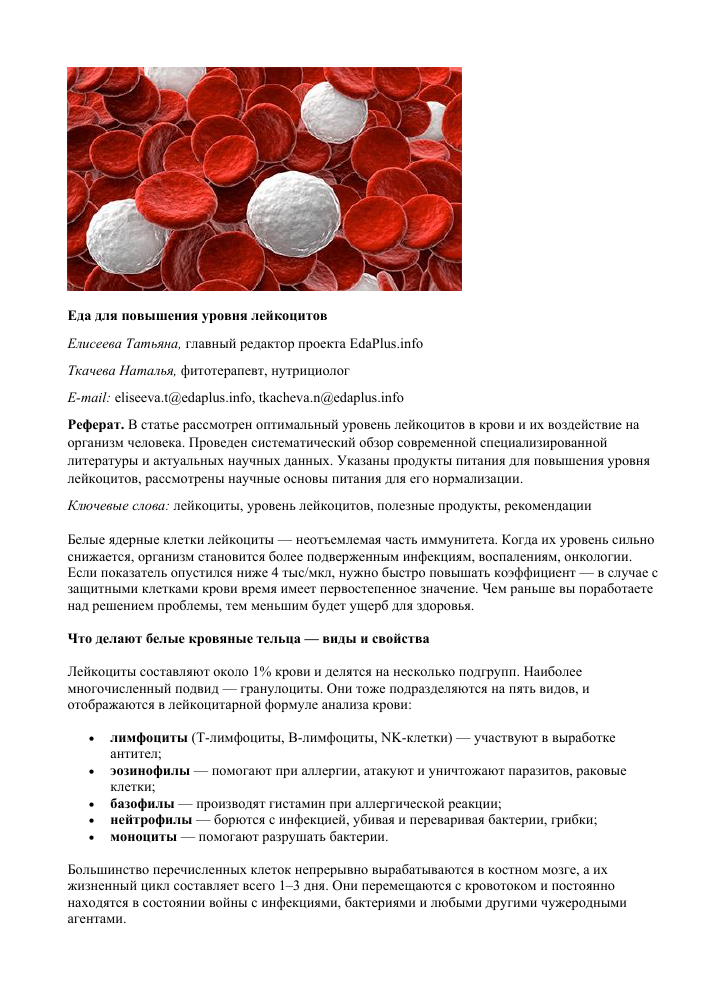 Как увеличить лейкоциты в крови
