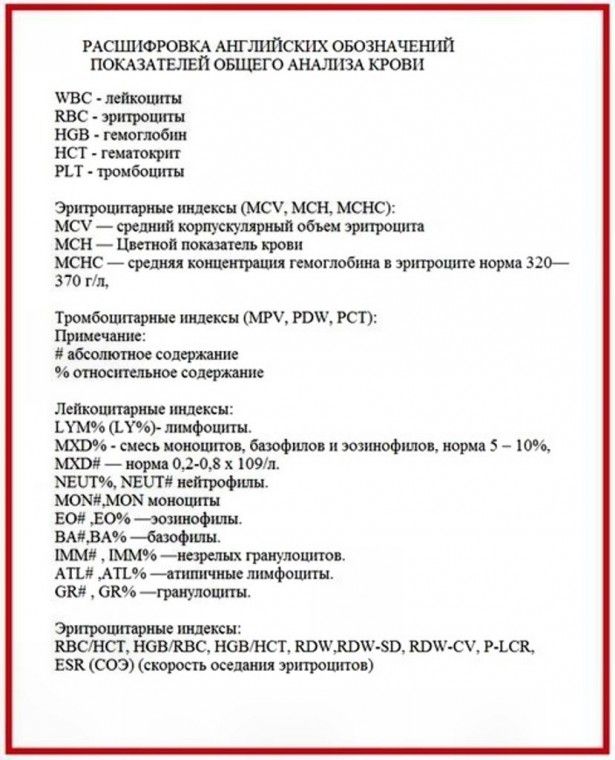 Анализ крови как расшифровать