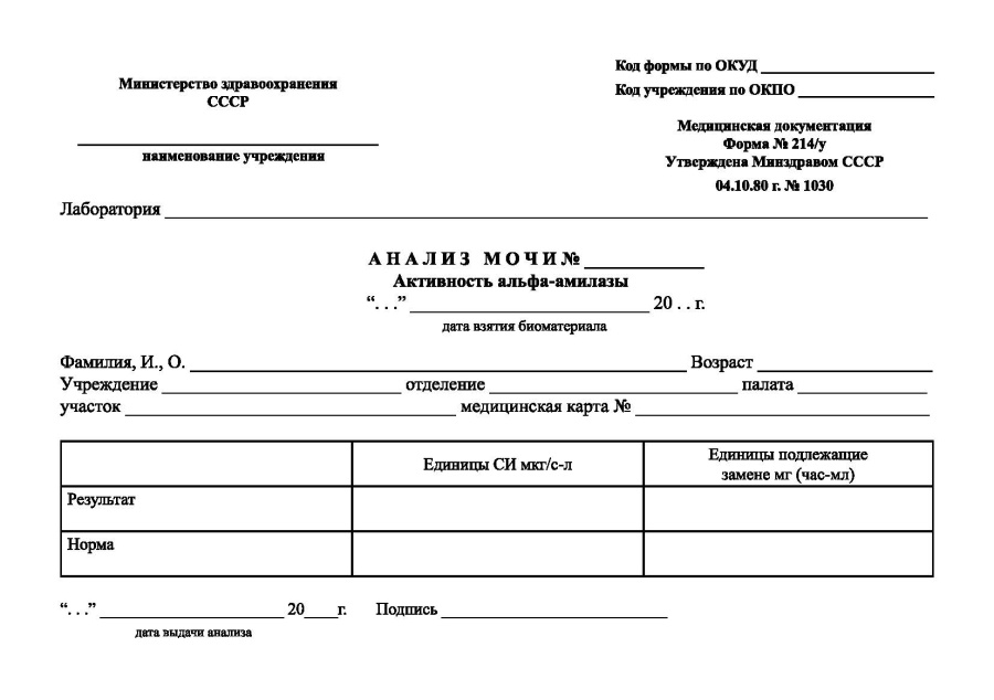 Альфа амилаза мочи