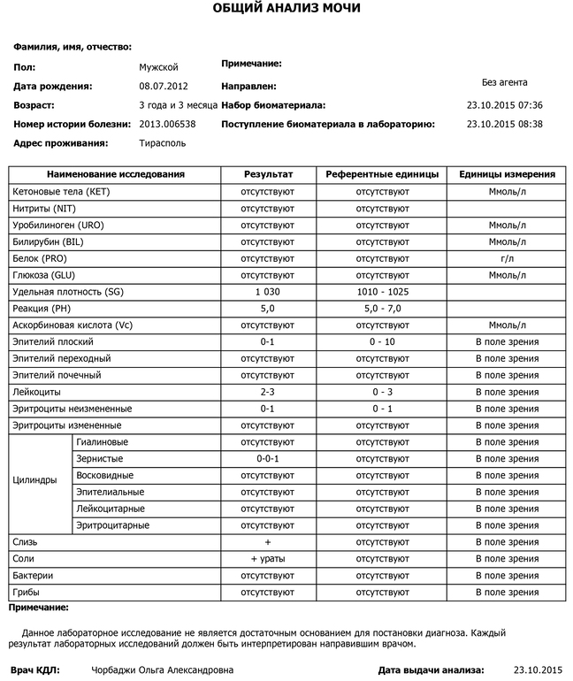 Гиалиновые цилиндры в моче у ребенка